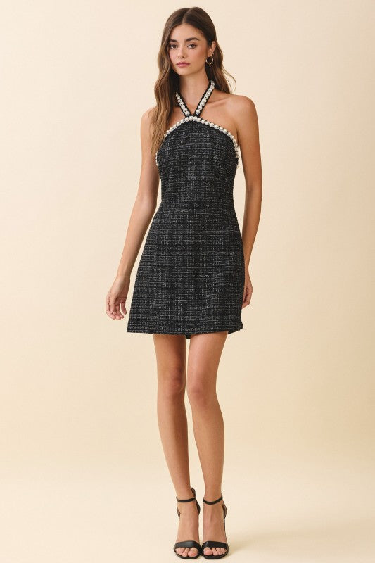 Mia Dress in Black Tweed