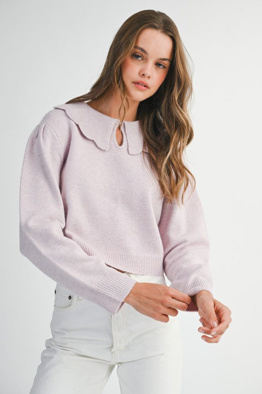 Lavender Scalloped Collared Sweater