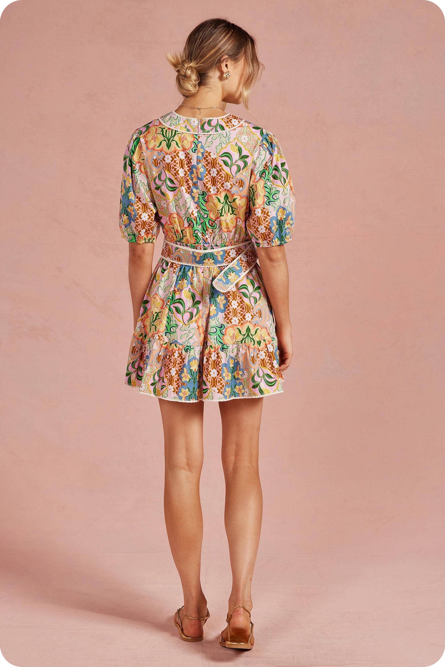 Garden Party Puff Sleeve Belted Cotton Dress