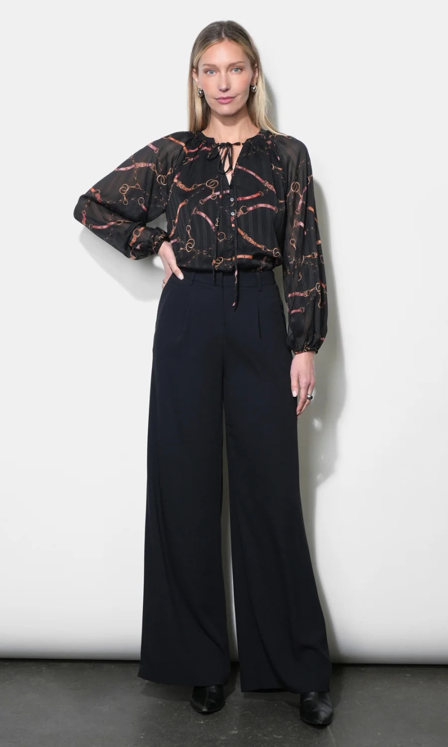Belle Printed Tie Neck Blouse