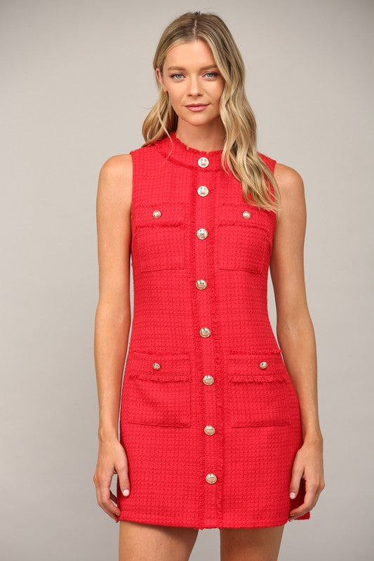 Red Holiday Tweed Dress