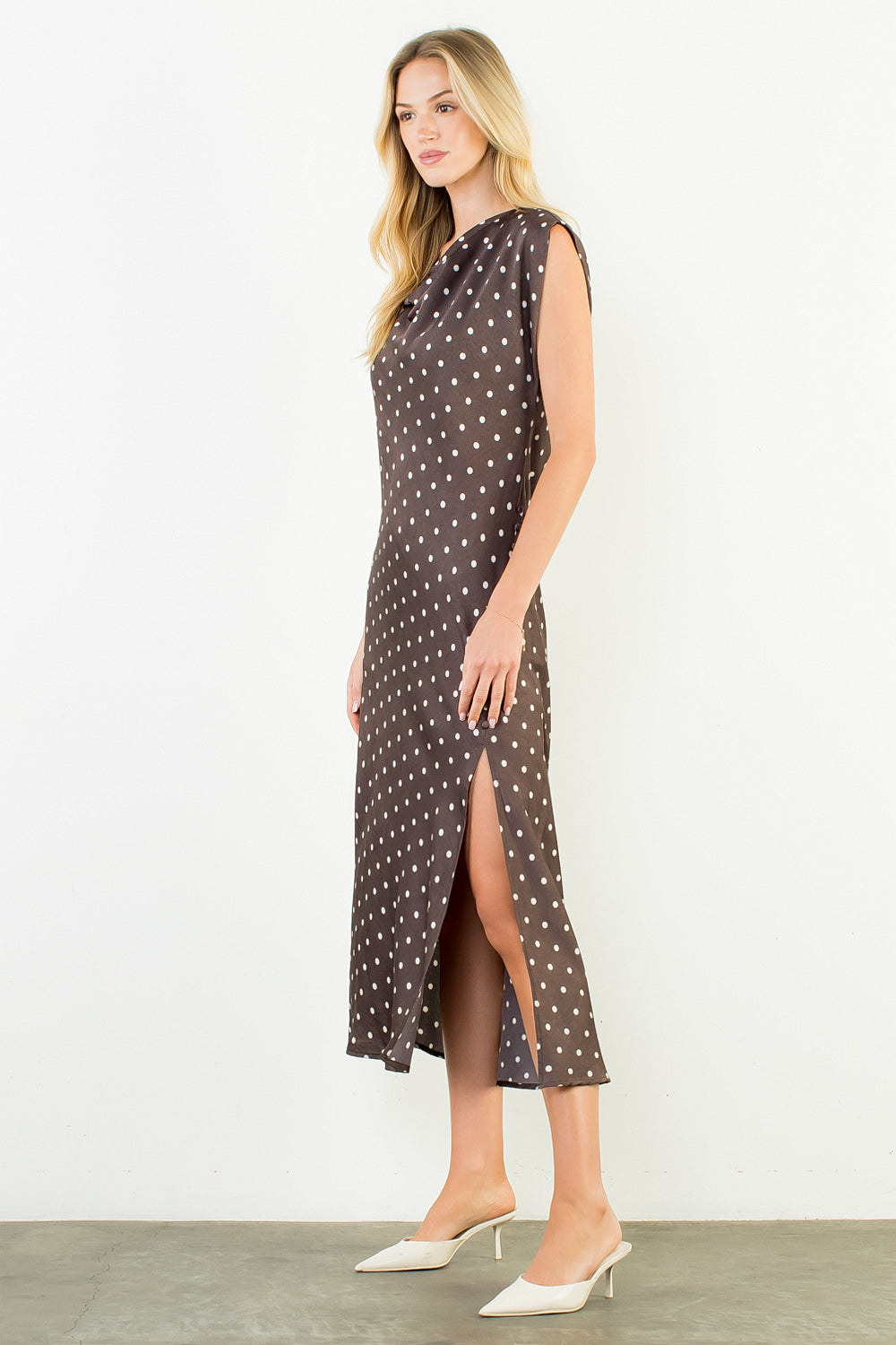 Emma Cowl Neck Polkadot Dress