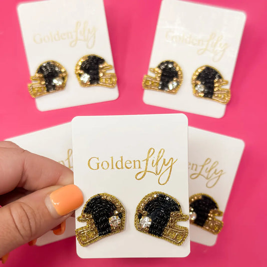 Black & Gold Helmet Stud Earrings