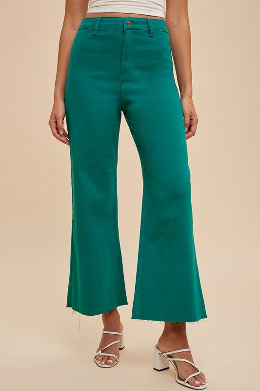 Green Wide Leg Stretch Denim