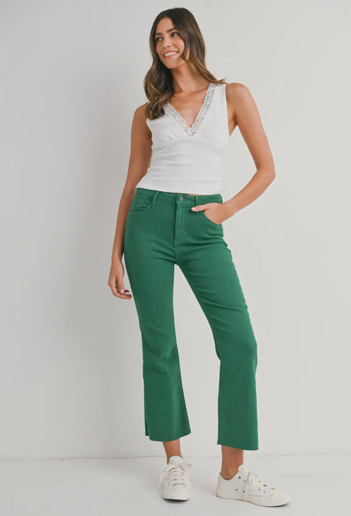 High Rise Crop Flare Jean in MG Green