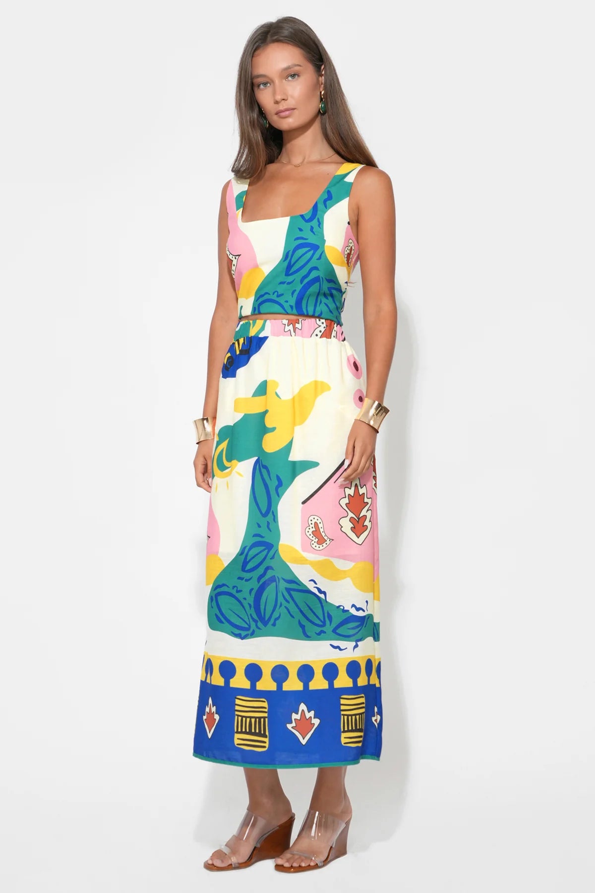 Kylie Square Neck Smocked Back Printed Top