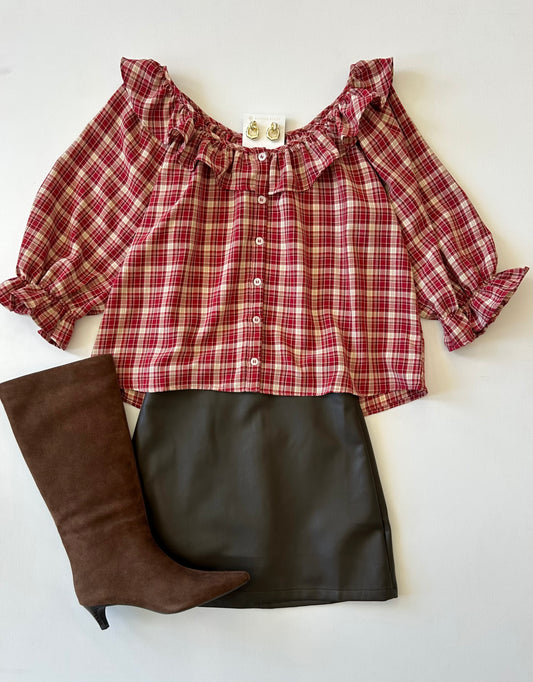The Hostess Plaid Ruffle Top