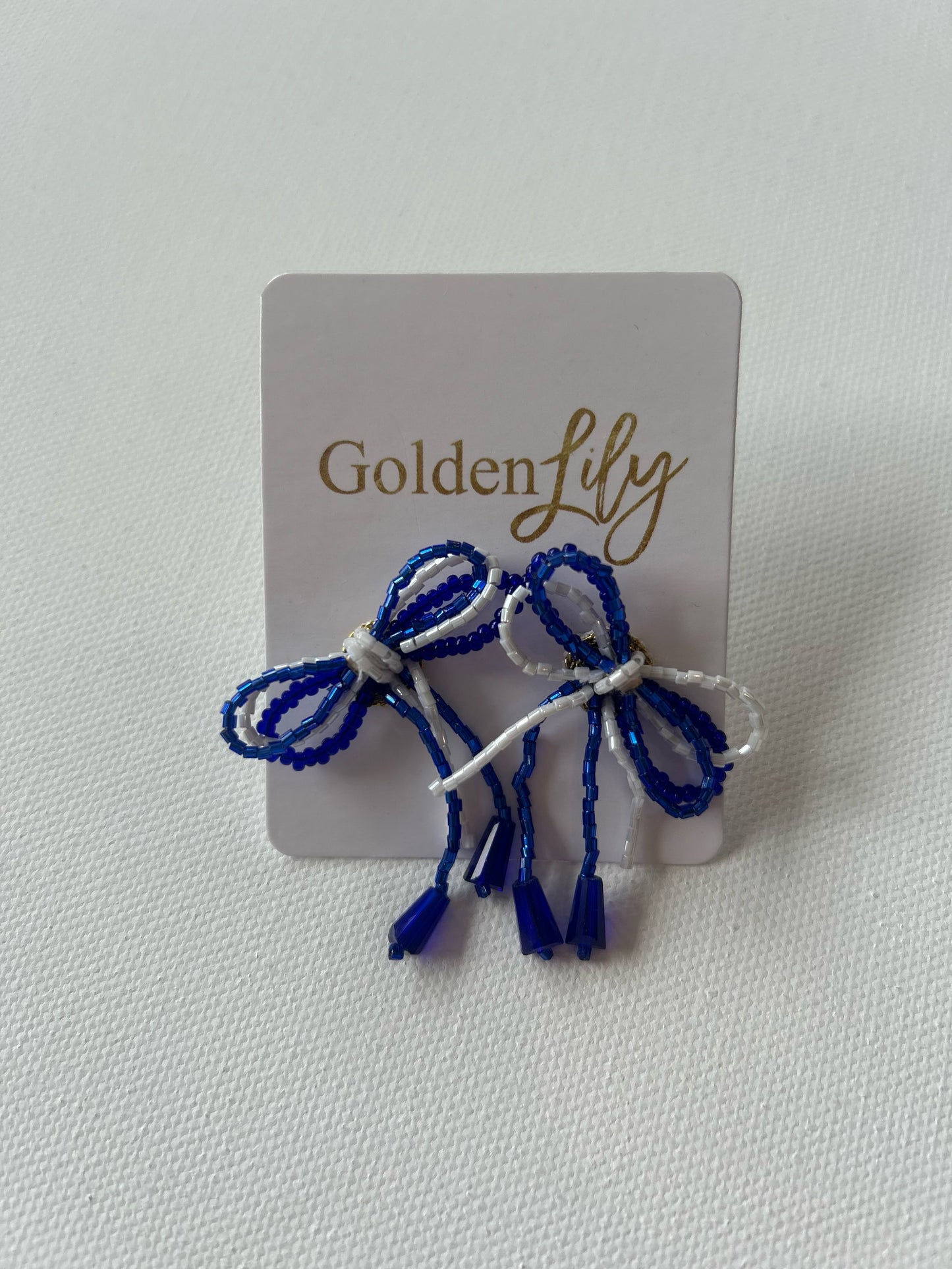 Mini Bow Earrings in Blue & White