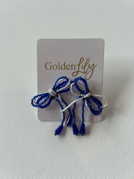 Mini Bow Earrings in Blue & White