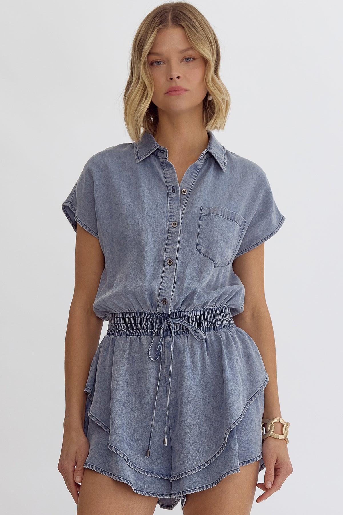 Denim Tiered Skirt Romper