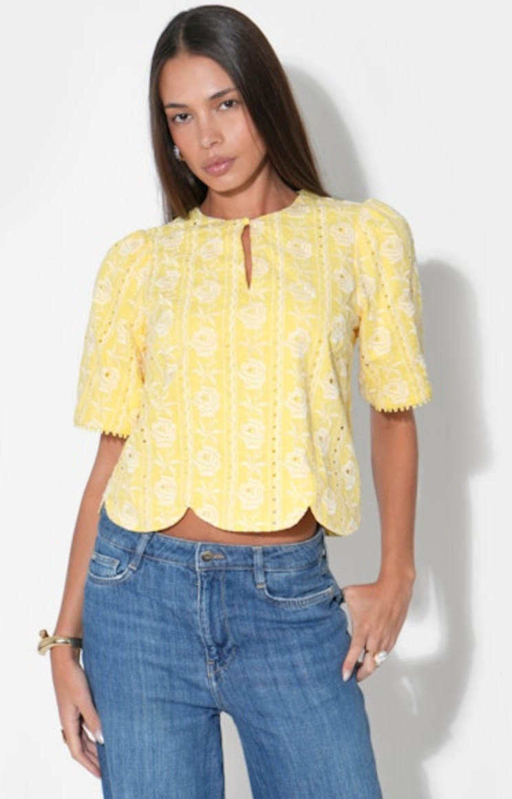 Eleanor Scallop Floral Embroidery Top