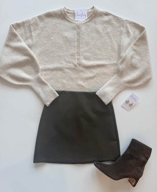 Oatmeal Henley Sweater