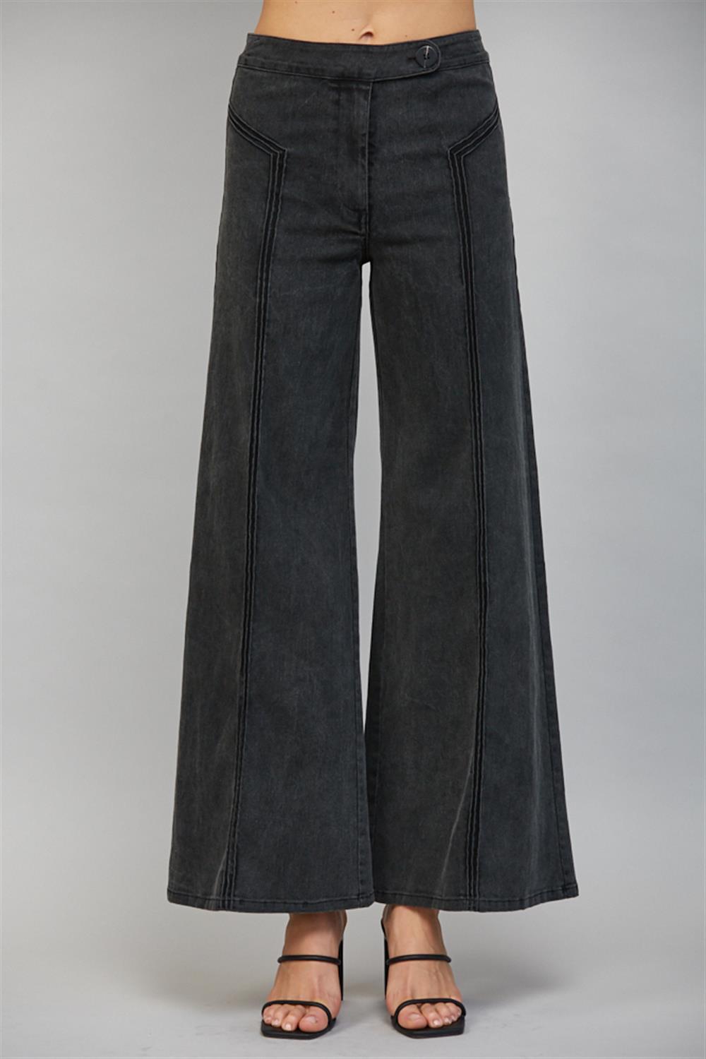 High Waisted Black Seam Front Flare Pants