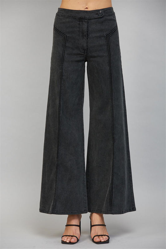 High Waisted Black Seam Front Flare Pants