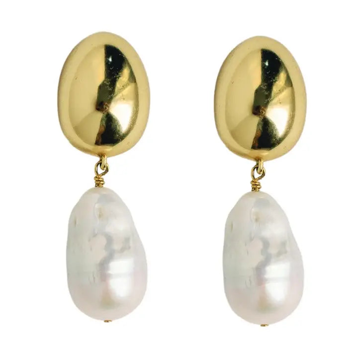 Vintage Chunky Gold and Pearl Statement Drop Earrings