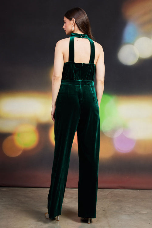 Green Velvet Cowl Neck Jumpsuit