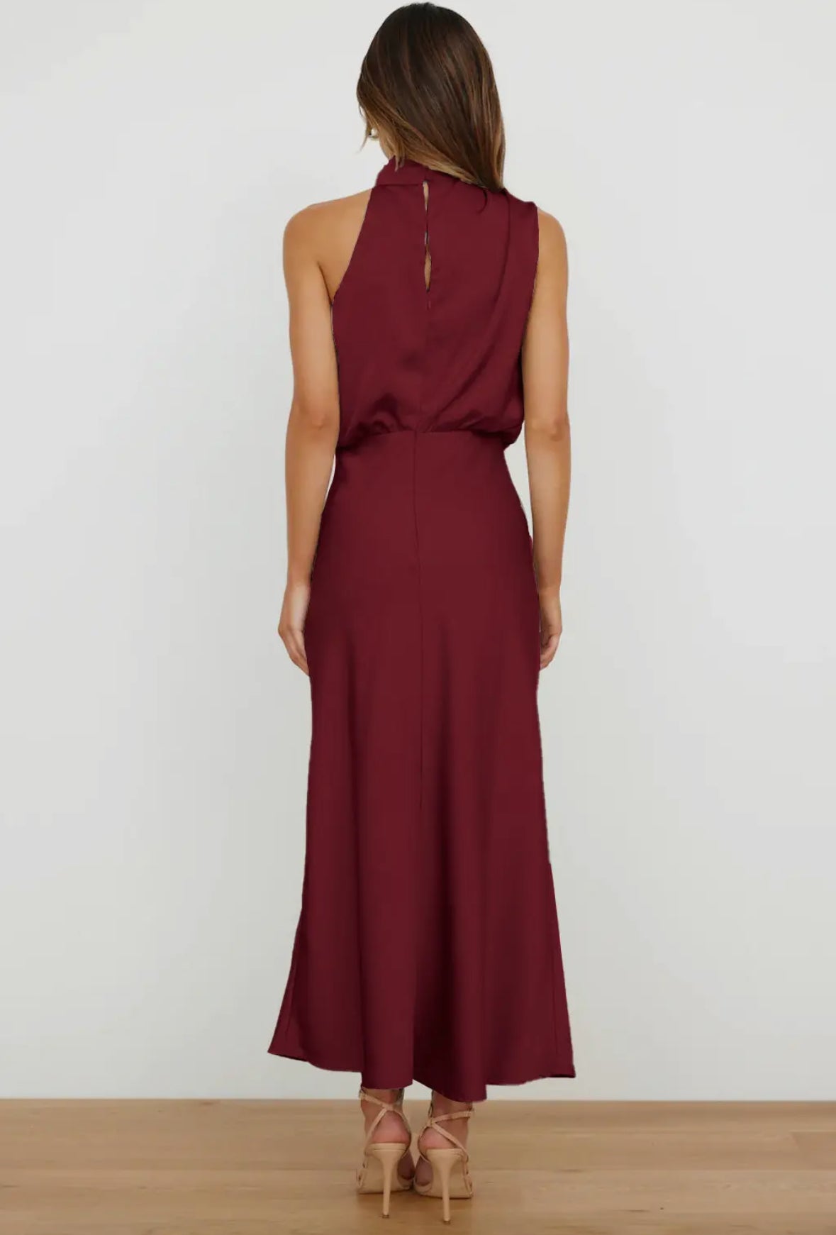 Burgundy Satin Midi Dress