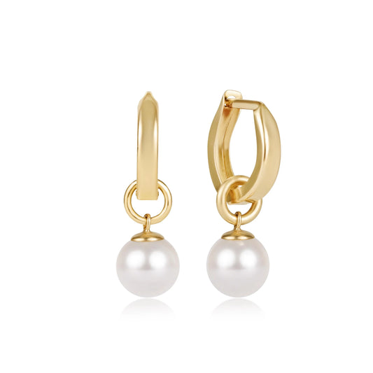 huggie gold 0.5" hoop - classic pearl 8mm charm - e.newton