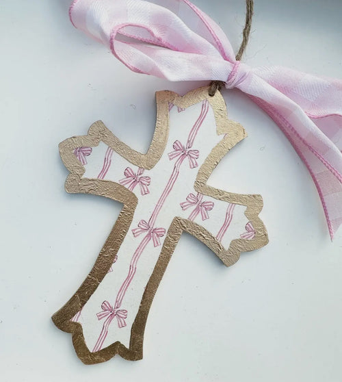 Pink Bow Large Cross Ornament