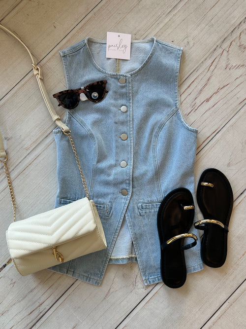 Light Denim Button Down Vest