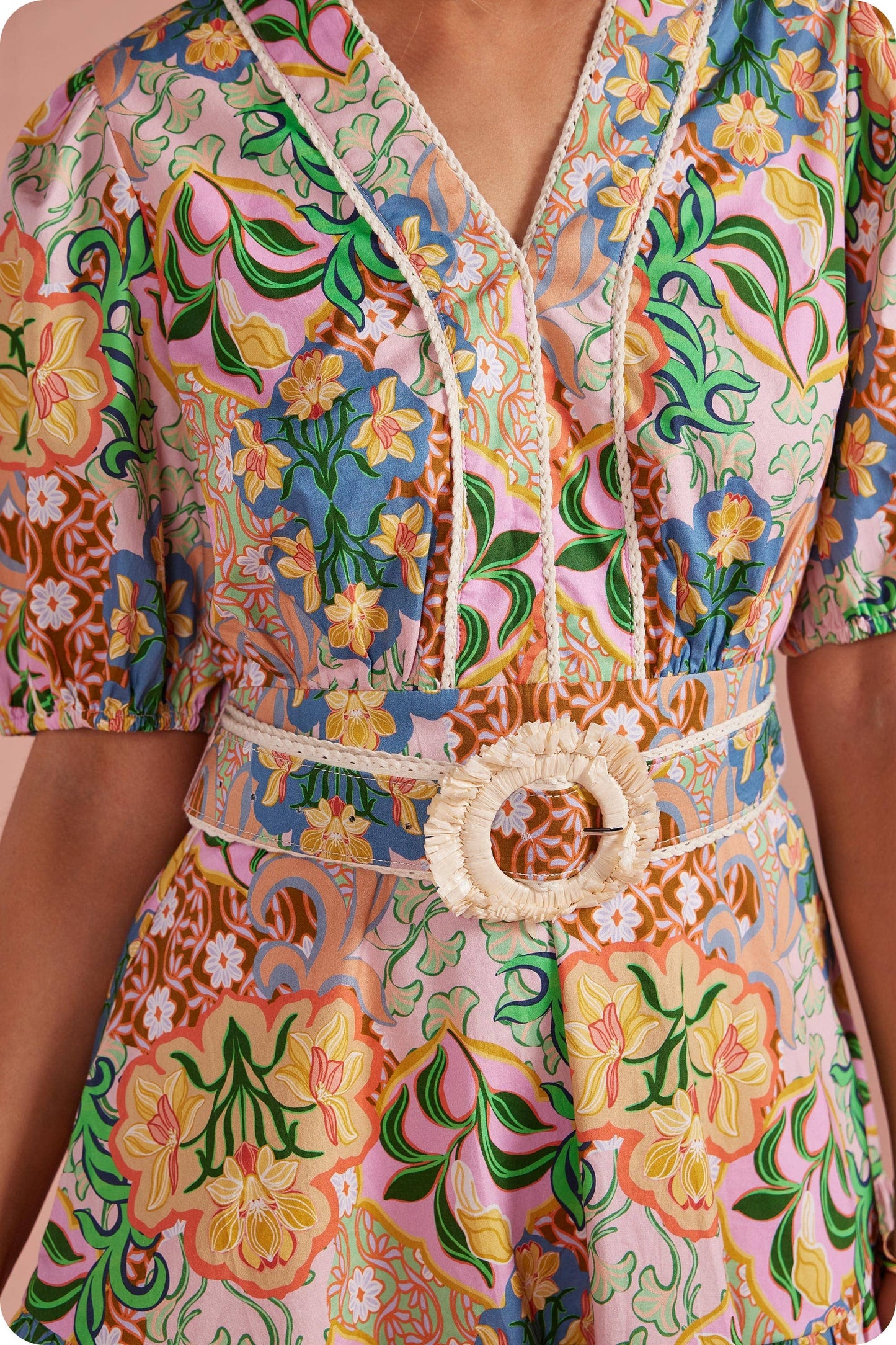 Garden Party Puff Sleeve Belted Cotton Dress
