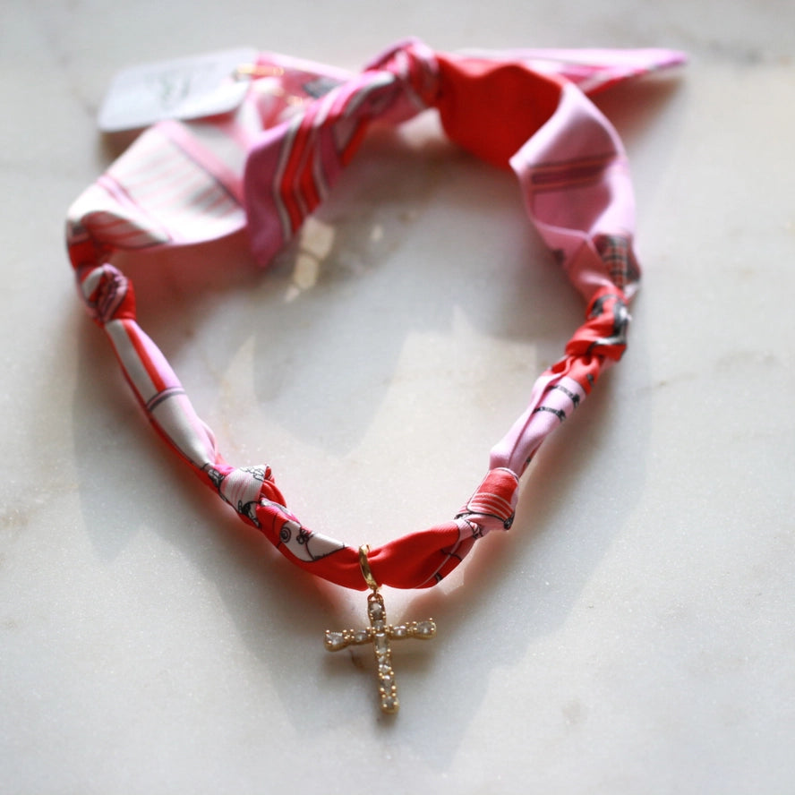 Scarf Necklace - Pink Horse Pattern
