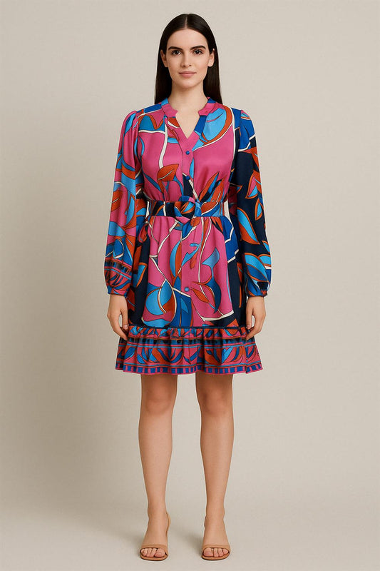 Pink Geo Satin Shirtdress