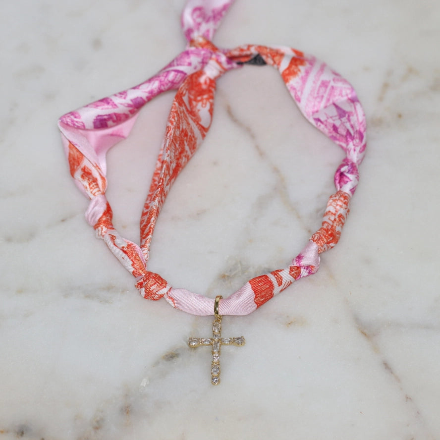 Scarf Necklace - Blush with Heart Charm