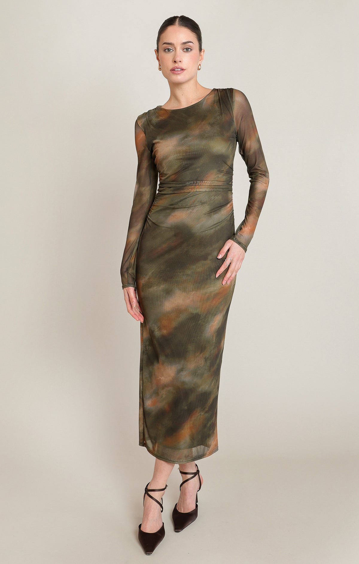Printed Mesh Maxi Dress