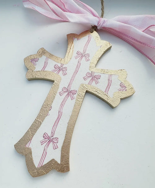 Pink Bow Large Cross Ornament