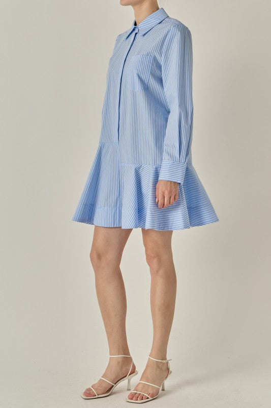 Stripe Collar Flared Skirt Dress