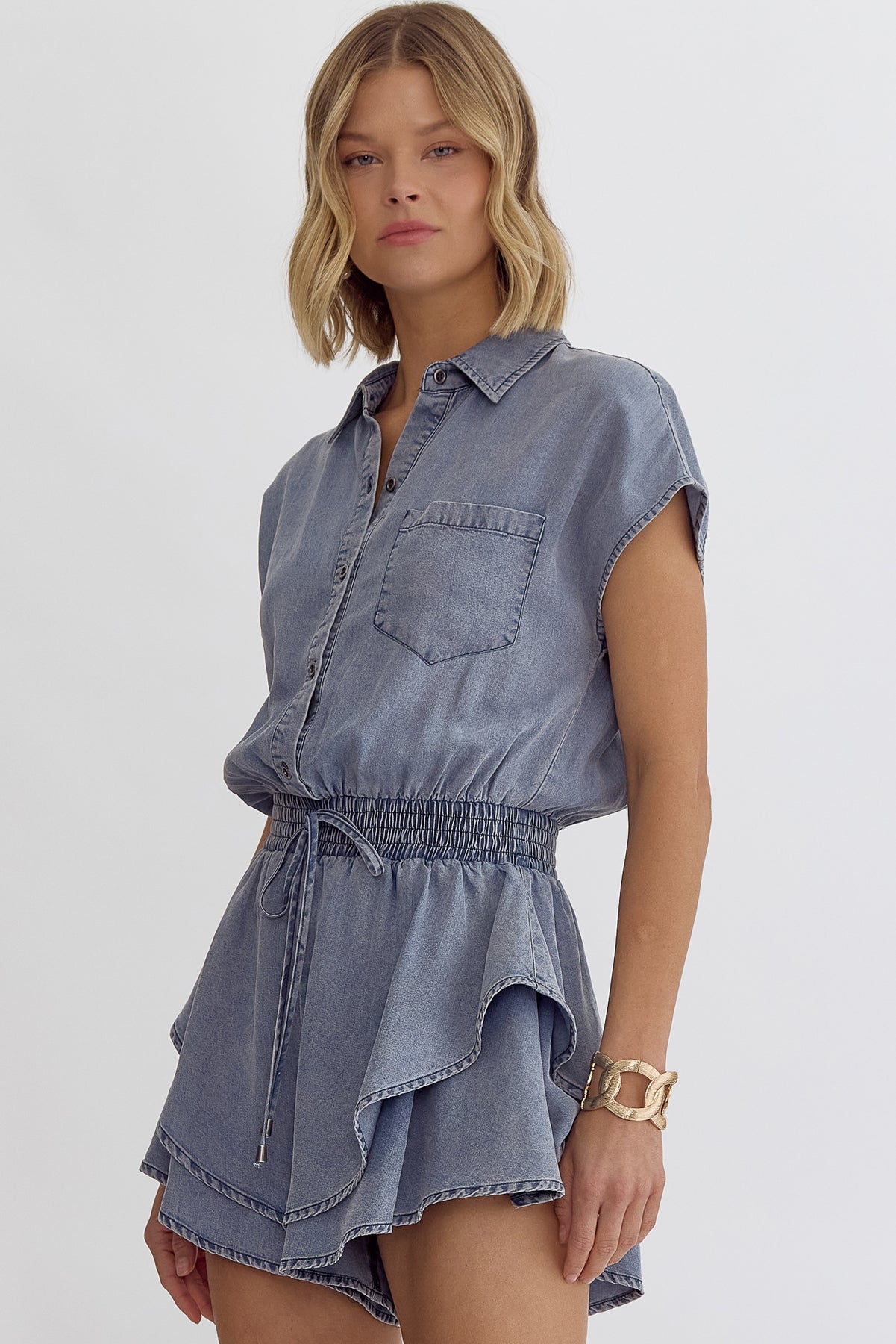 Denim Tiered Skirt Romper