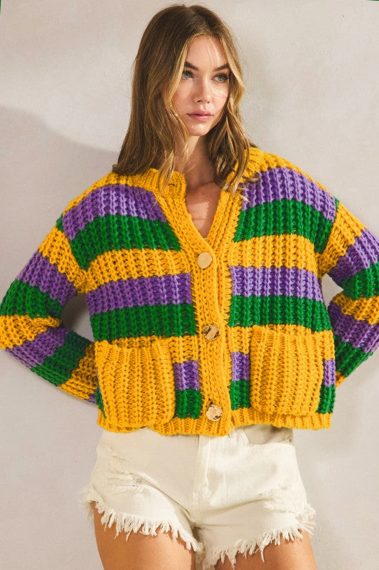 MG Stripe Cardigan With Gold Buttons