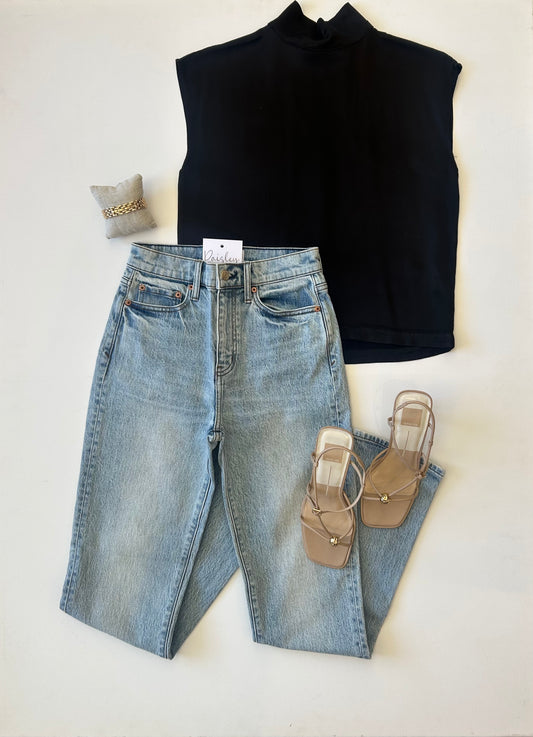 Black Mock Neck Muscle Tee