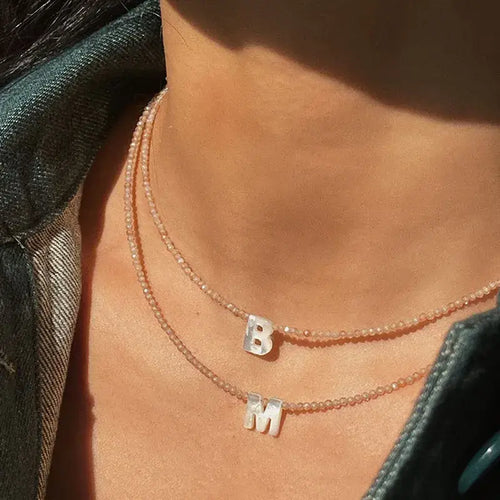 Beaded Initial Letter Shell Necklace: S