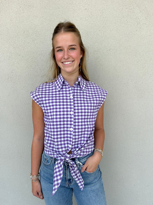 Sabine Purple Seer Gingham Top