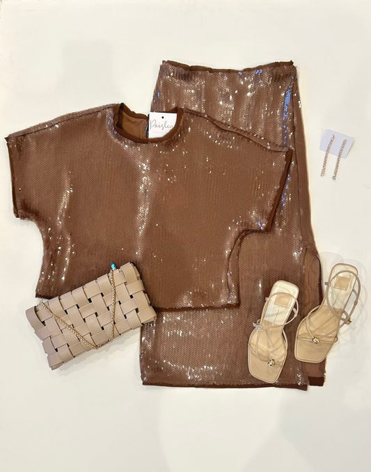 Molly Sequined Taupe Skirt