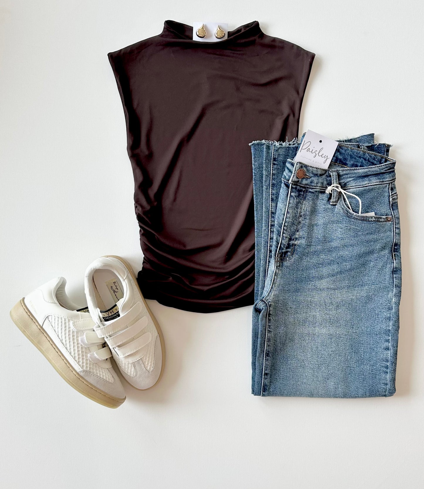 Dark Walnut Funnel Neck Top