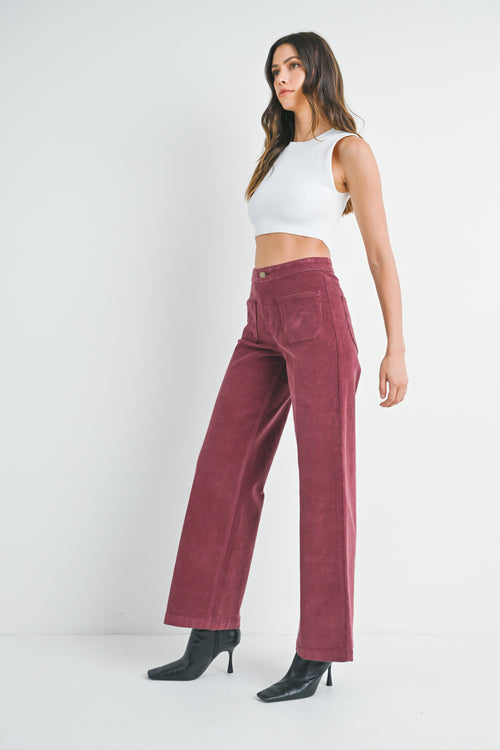 Corduroy Patch Pocket Wide Leg Jean