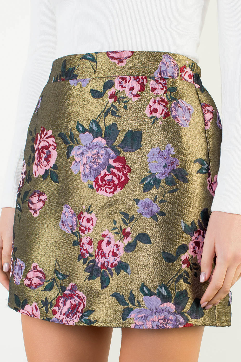 Gold Floral Print Shimmery Skirt