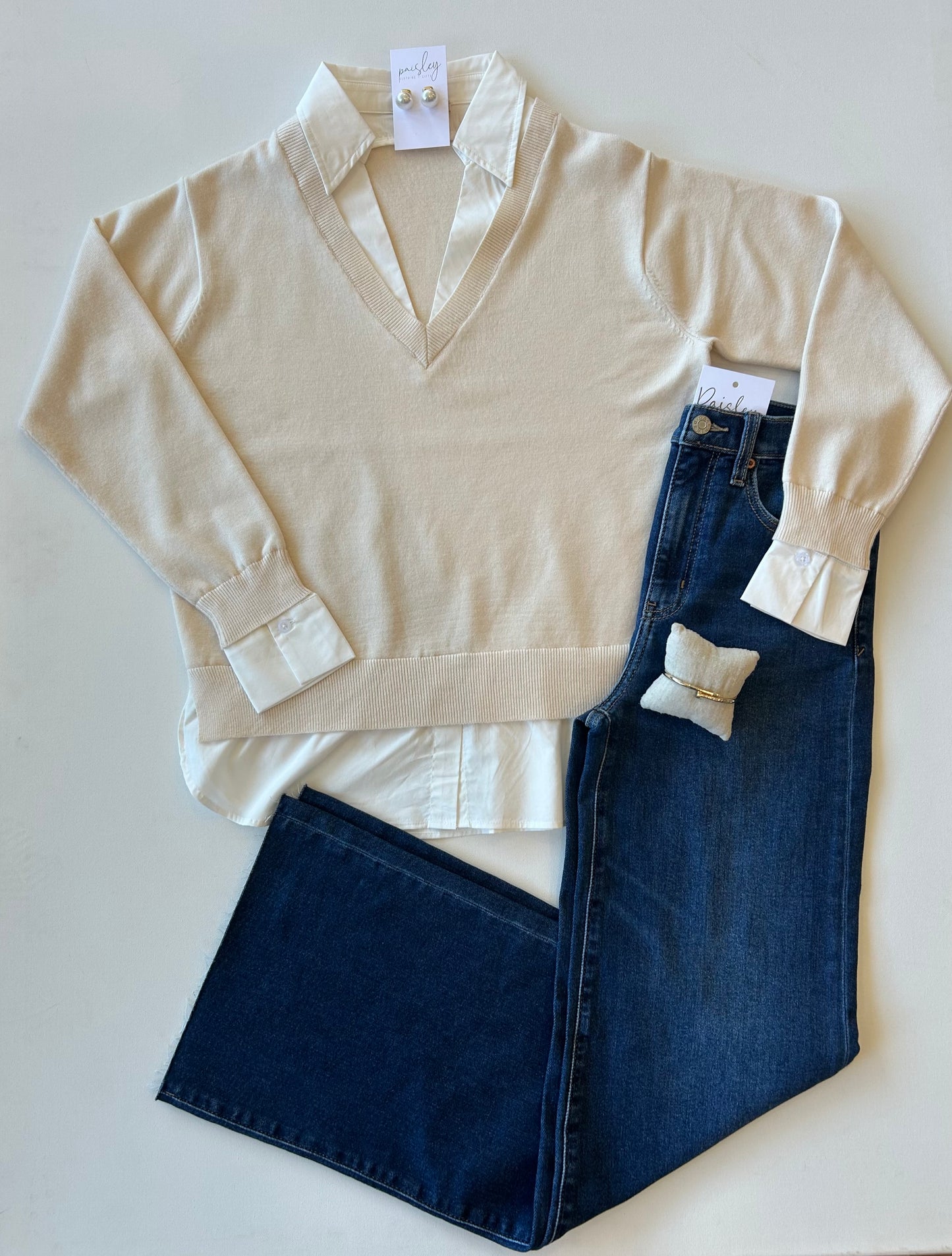 Mixed Shirt Layered Sweater