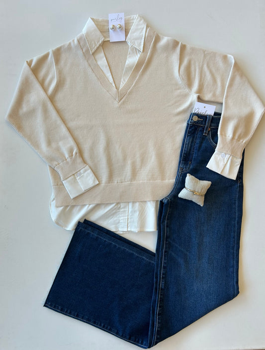 Mixed Shirt Layered Sweater