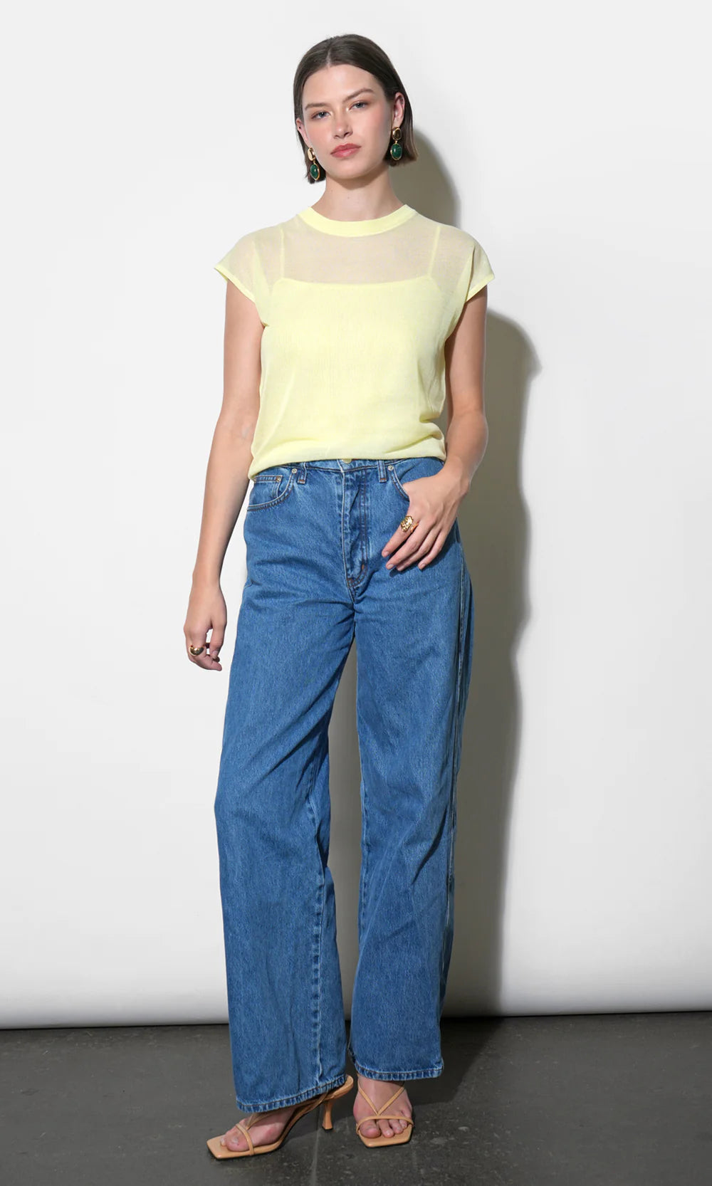 Celestial Yellow Natalia Sheer Bubble Sweater Top