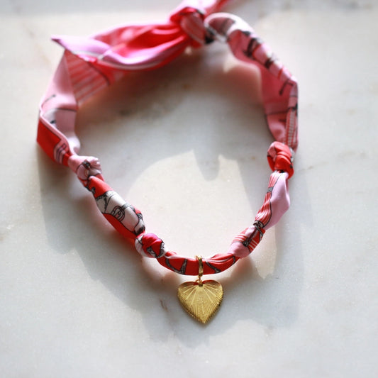 Scarf Necklace - Pink Horse Pattern