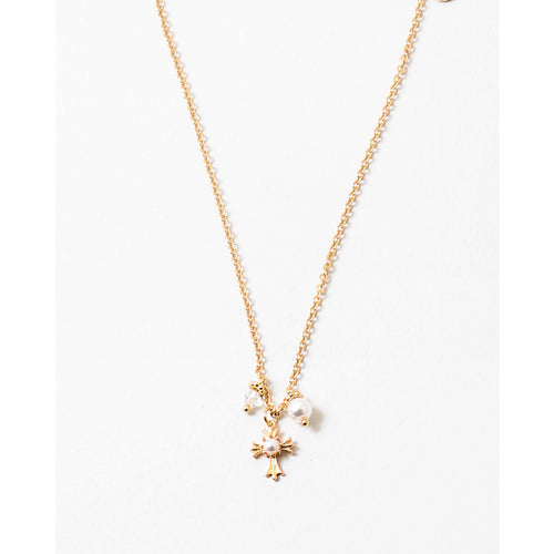 Cross Pearl Stone Charm Necklace