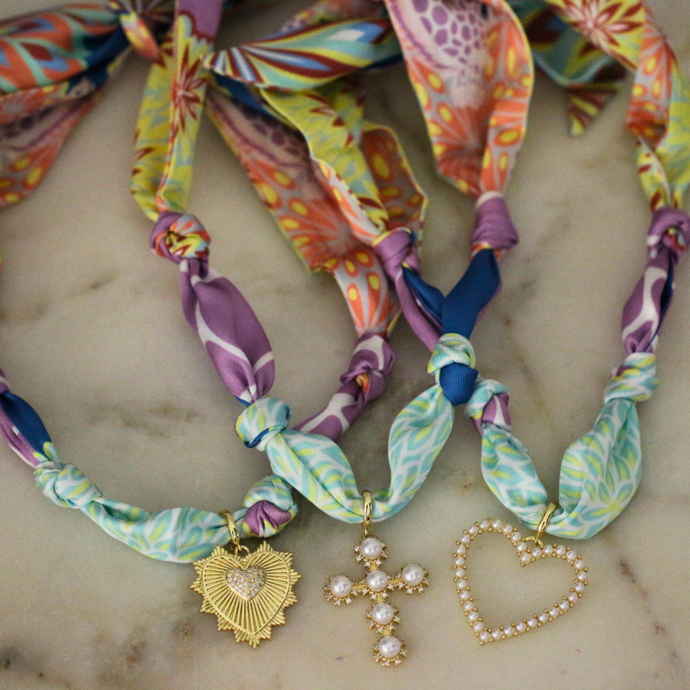 Sunset Garden Scarf Necklace: Cross
