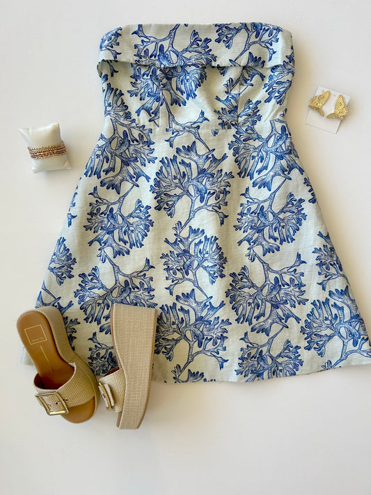 Blue Coral A-Line Strapless Dress