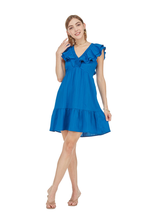 Royal Blue Ruched V-Neck Dress