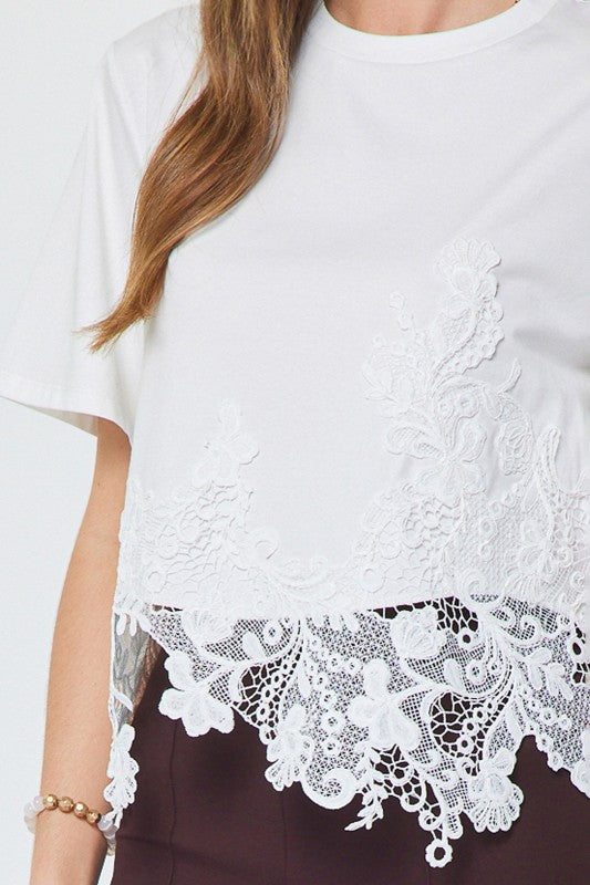 Lace Hem Tee in White