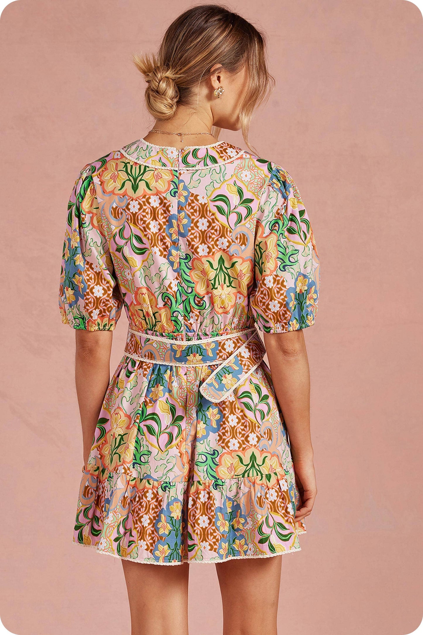 Garden Party Puff Sleeve Belted Cotton Dress